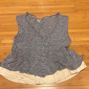 Pilcro Blue and Cream Ruffled Button-Down Blouse